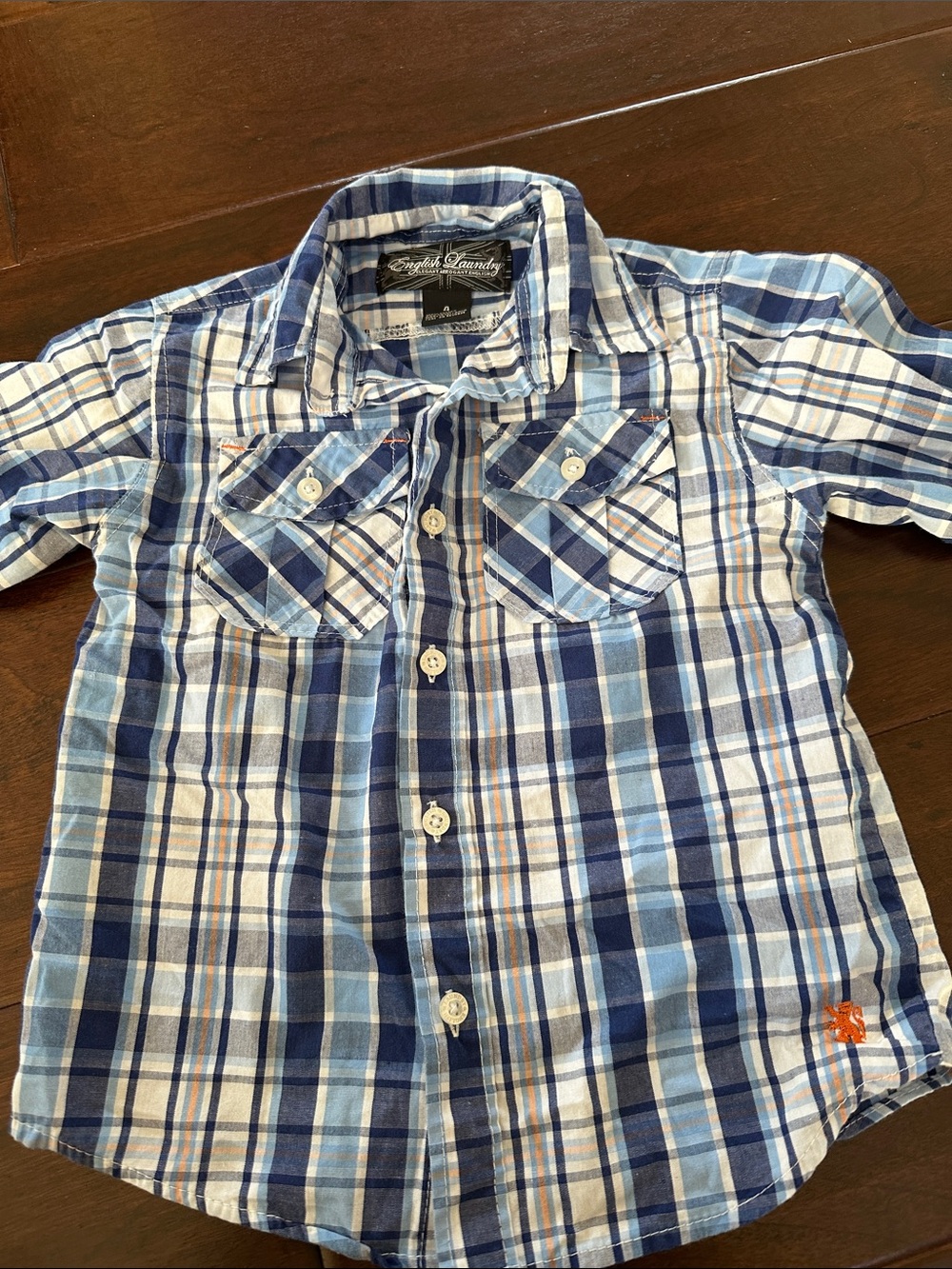 English Laundry Blue and White Plaid Button-Down Shirt for Kids